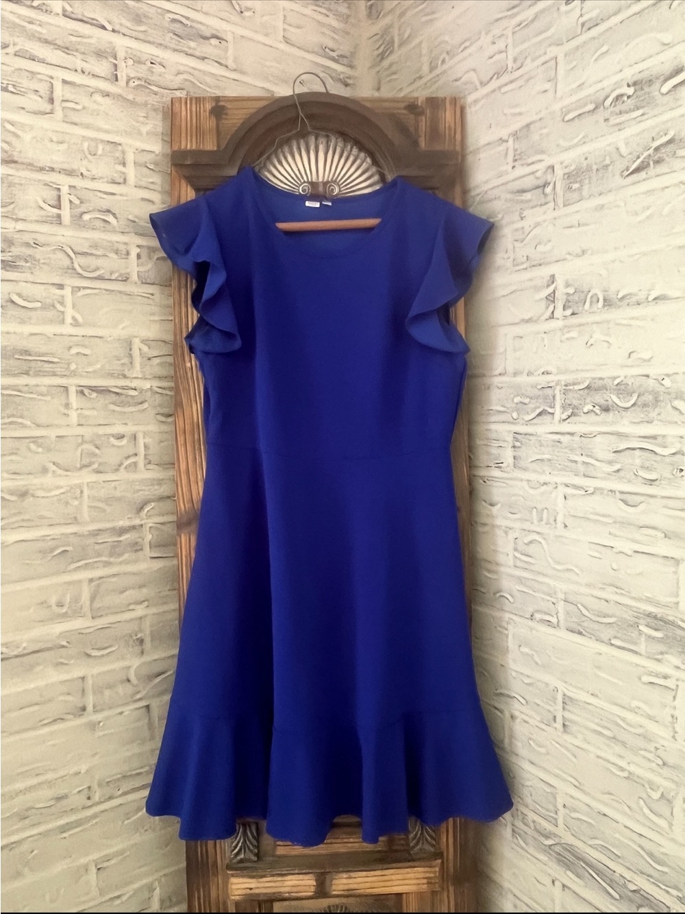 Royal Blue Ruffle Sleeve Fit-and-Flare Dress